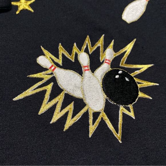 Vintage Bowling World Embroidered Polo Shirt Black Unisex Sz M - Picture 6 of 11